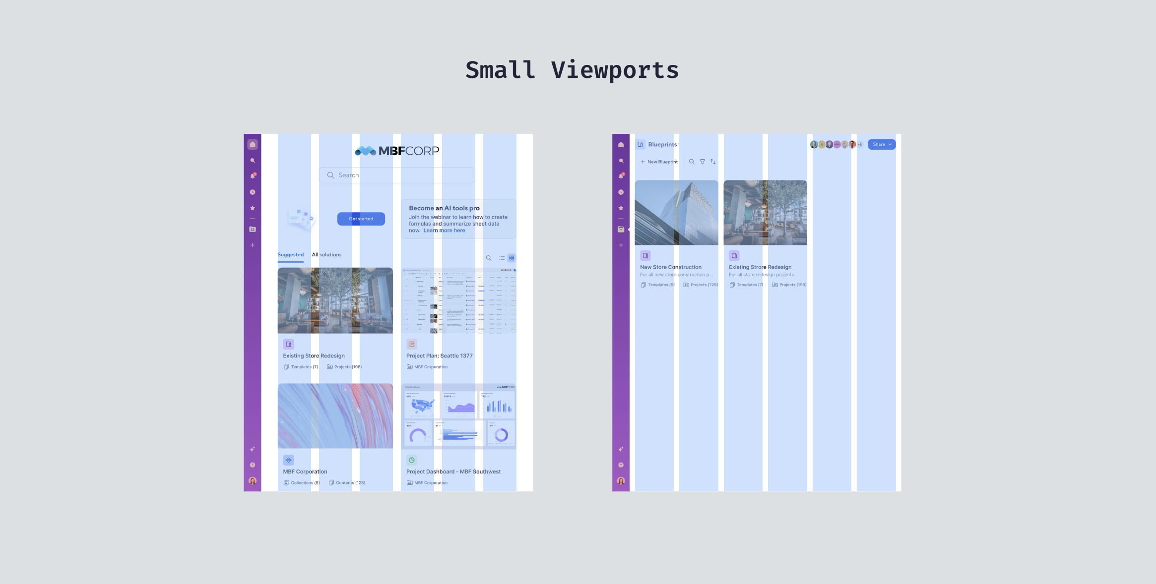 Simplified grid structures for smaller viewports