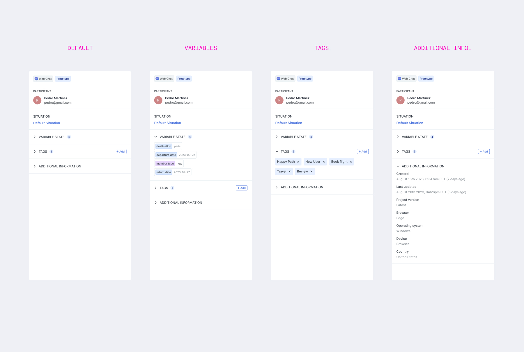Right panel with variables, tags, and metadata