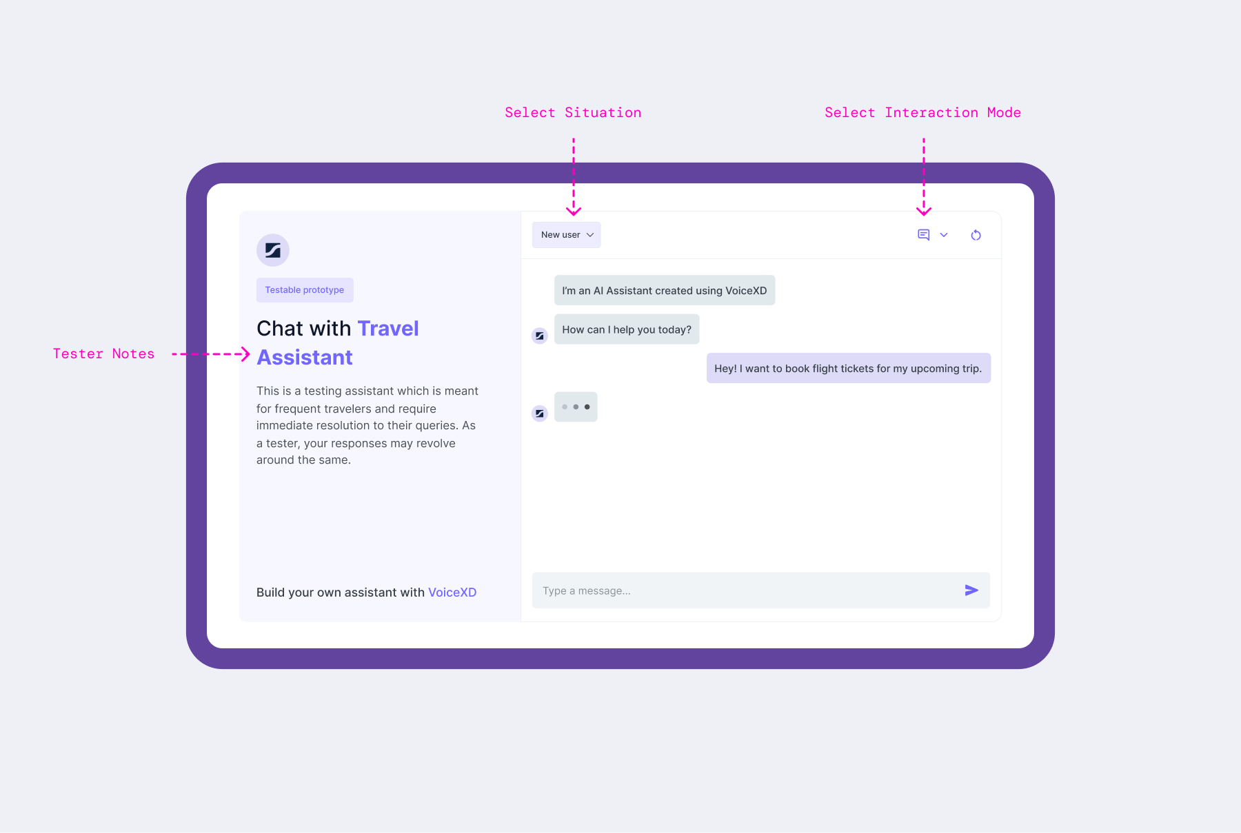 The prototype testing page opened from a shared link